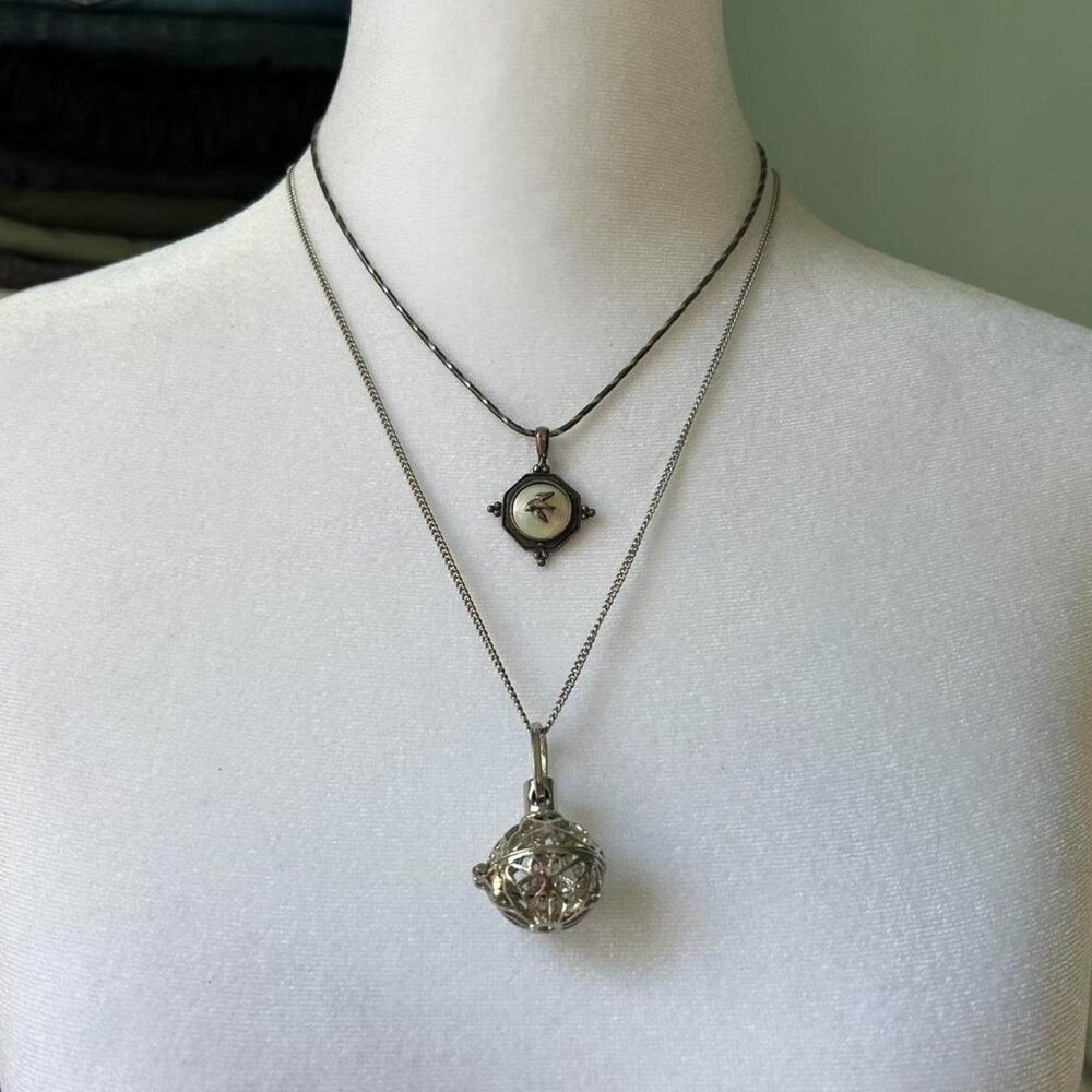 Silver Magnetic Spherical Aroma Diffuser Necklace